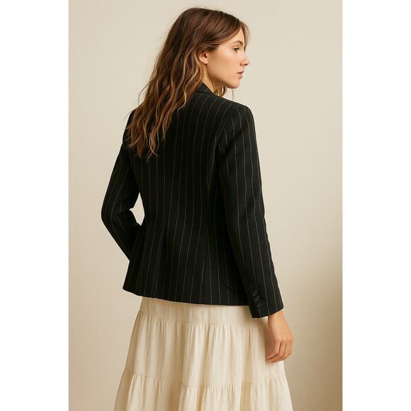 Lorena Antoniazzi Black & Gold Pinstripe Virgin Wool Blazer – Size 40 (US 6-8) - Picture 2 of 8